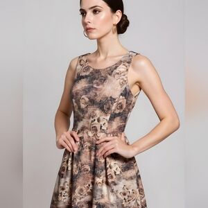 Badgley Mischka metallic formal floral brocade deep back midi pleated dress